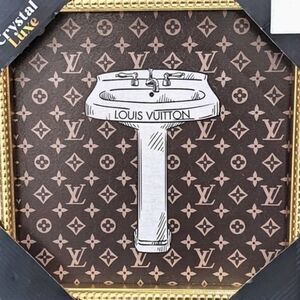 Crystal Luxe LV Louis Vuitton Bathroom Framed Wall Decor